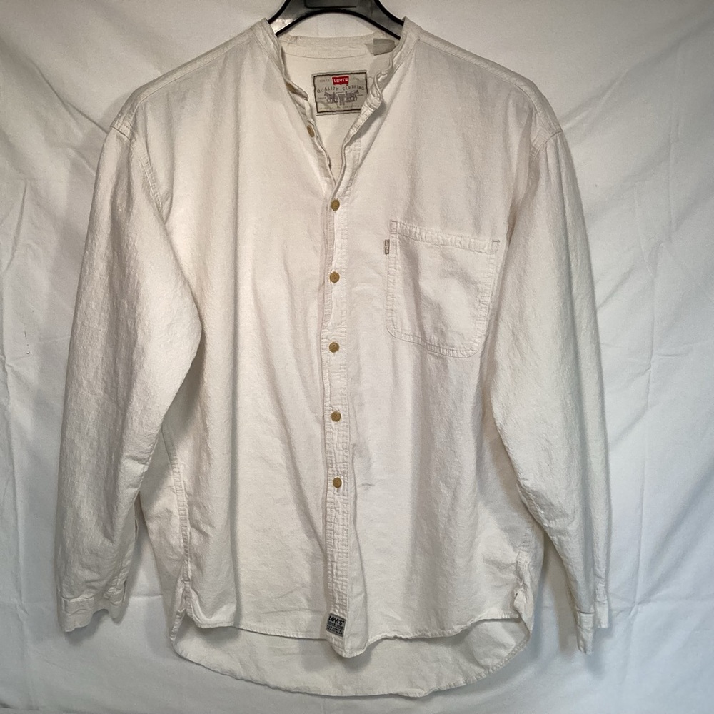 Levis vintage men’s white textured band collar button down cotton shirt size XL